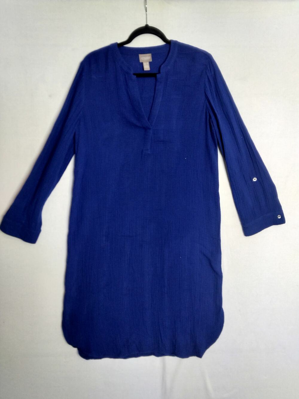 Chicos Coastal Gauze Tunic Dress Sz 0.5 (Womens sz 6) Vibrant Royal Cobalt Blue